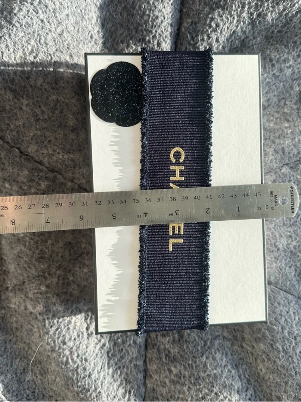 CHANEL White Gift Box with Black Camellia Accent and Ribbon